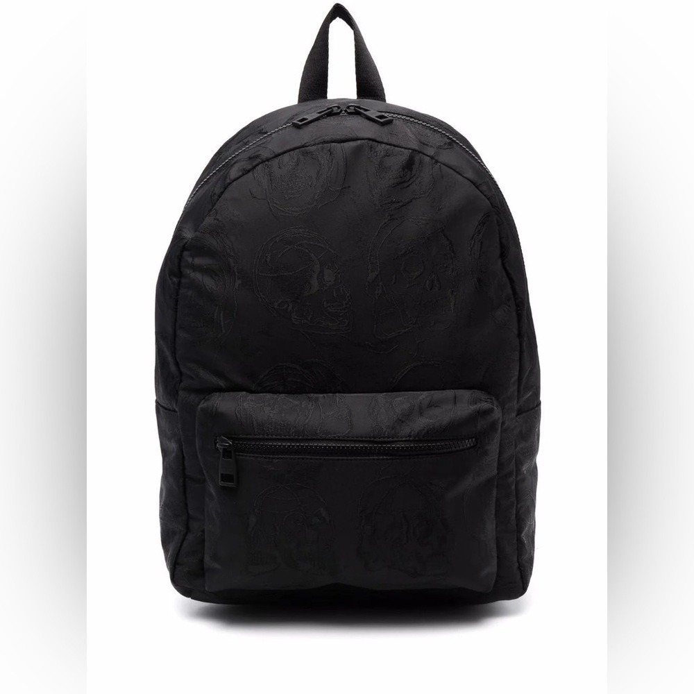 Brand New Alexander McQueen Black Metropolitan Skull-Jacquard Nylon Backpack